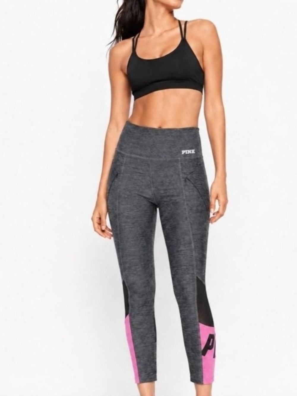 PINK Victoria's Secret Gray High-Waist Leggings with Pink Accent